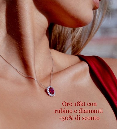 Pendente con rubino e diamanti in oro 18 kt ,-30% di sconto