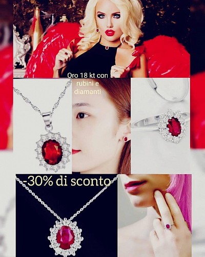 oro 18 kt con rubini e diamanti ,-30% di sconto