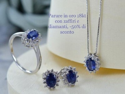 Parure in oro 18 kt con zaffiri e diamanti ,-50% di sconto