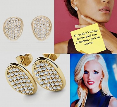 Orecchini vintage in oro 18 kt con diamanti ,-50% di sconto