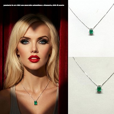 Pendente in oro 18kt con smeraldo e diamante ,-30% di sconto