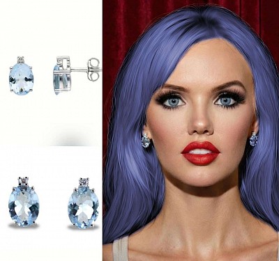 Orecchini in oro 18kt con acquamarina e diamanti ,-30% di sconto