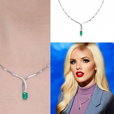 Collana in oro 18kt con  smeraldo e diamanti,-50% di sconto