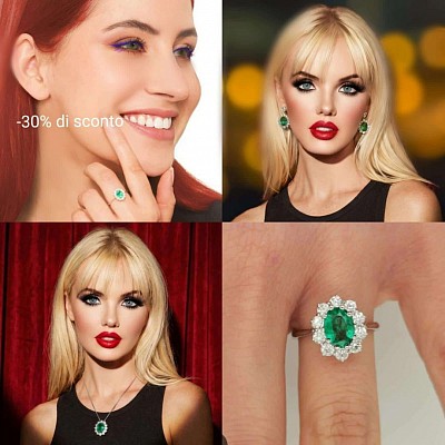 Parure in oro 18 kt con smeraldo e diamanti ,-30% di sconto