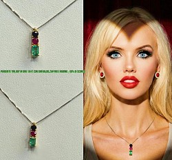 Pendente in  oro 18 kt con smeraldo,zaffiro,rubino ,-30% di sconto