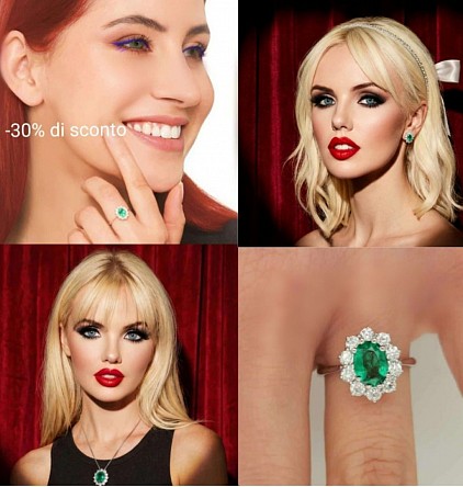 Parure in oro 18 kt con smeraldo e diamanti ,-30% di sconto
