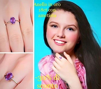 Anello in oro 18kt con ametista ,-50% di sconto