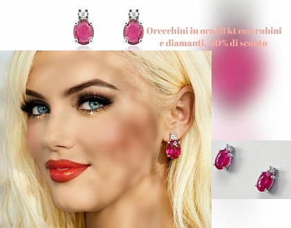 Orecchini in oro 18 kt con rubini e diamanti ,-30% di sconto