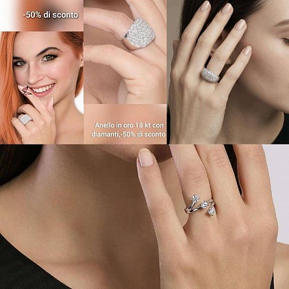 Anello in oro 18 kt con diamanti,-50% di sconto