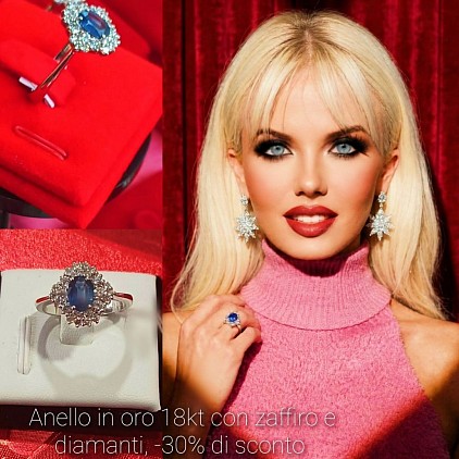 Anello in oro 18kt con zaffiro e diamanti ,-30% di sconto