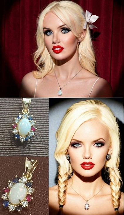 -50% di sconto,pendente in oro 18kt con opale ,zaffiri,rubini e diamanti