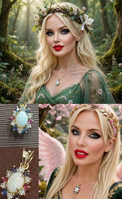 -50% di sconto,pendente in oro 18kt con opale ,zaffiri,rubini e diamanti